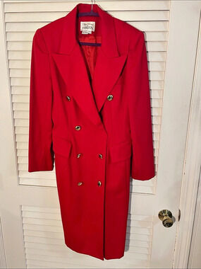 Vintage Rickie Freeman for Teri Jon Holiday Red Double Breasted Blazer Coat Dres